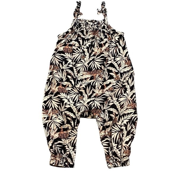 Old Navy Girls Sleeveless Tie-Knot Jumpsuits Tigers & Pretty Palms 6-12 Months - Picture 2 of 16